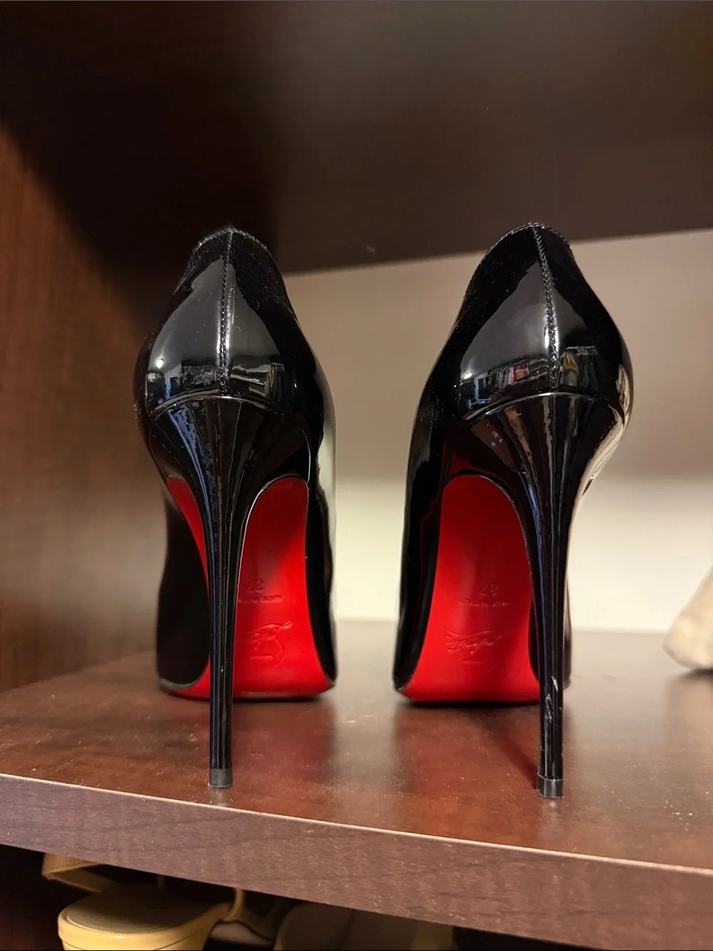 Christian Louboutin Black Patent Leather Scalloped Pointed-Toe Stilettos
